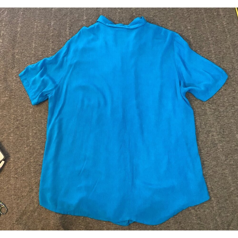 Liz Baker Womens Size 2X Blue Floral Button-Up Short Sleeve Blouse Top Shirt - Picture 4 of 4